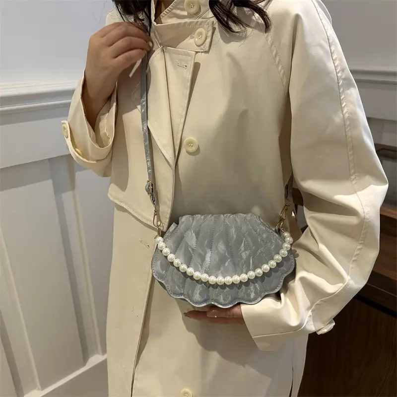 Women's Pearl Embellished Shoulder Bag Grey - Image 7