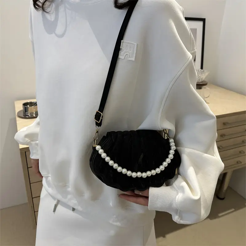 Women's Pearl Embellished Shoulder Bag Grey - Image 8