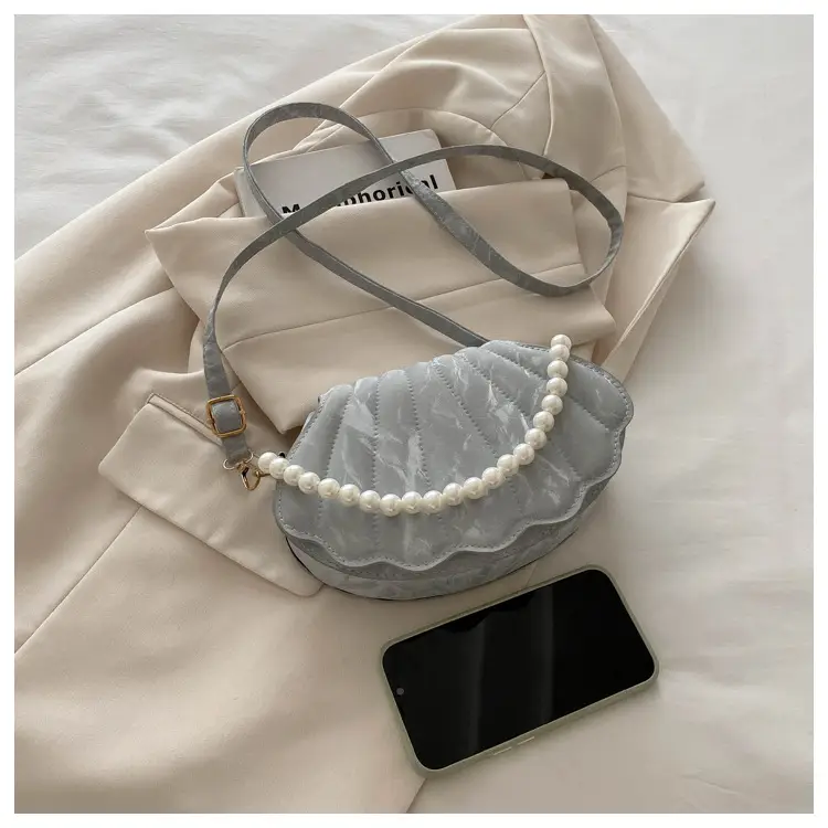 Women's Pearl Embellished Shoulder Bag Grey — feature 10