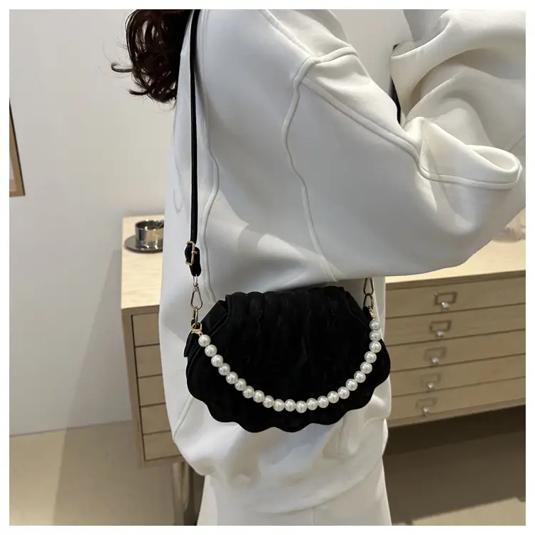 Women's Pearl Embellished Shoulder Bag Grey — feature 44