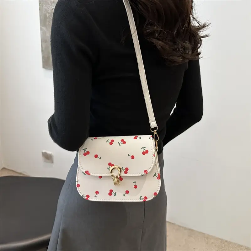 Pink Cherry Print Crossbody Bag for Women