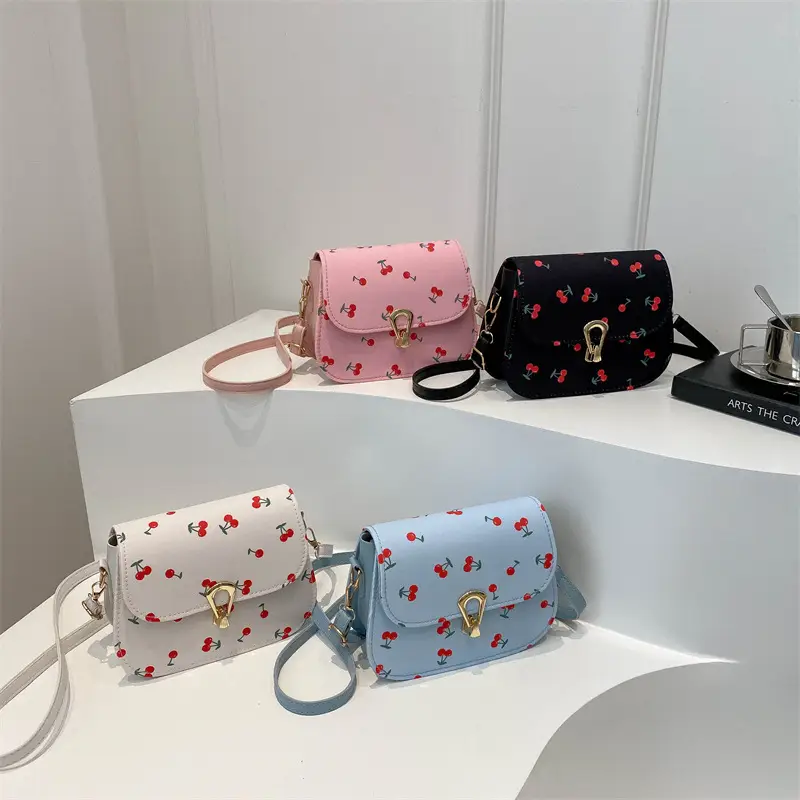 Pink Cherry Print Crossbody Bag for Women