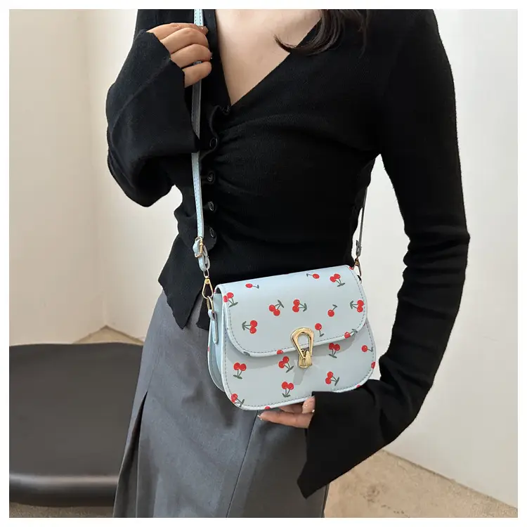 Pink Cherry Print Crossbody Bag for Women — feature 12