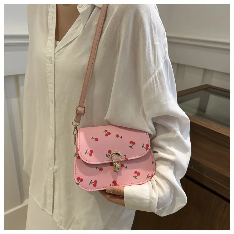 Pink Cherry Print Crossbody Bag for Women — feature 14