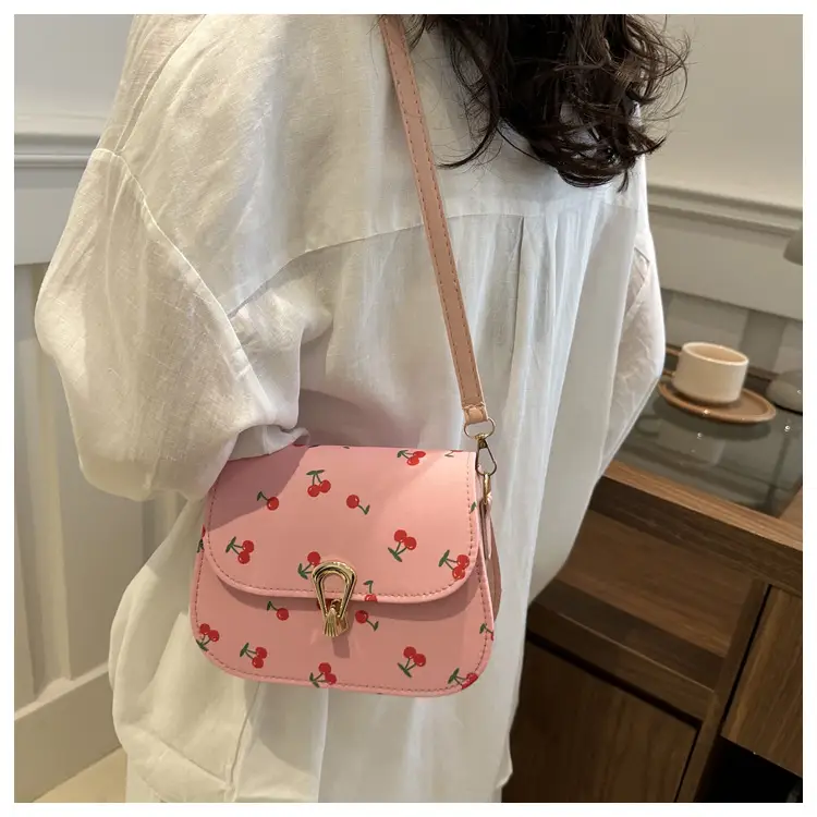 Pink Cherry Print Crossbody Bag for Women — feature 15