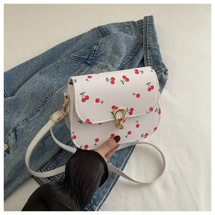 Pink Cherry Print Crossbody Bag for Women