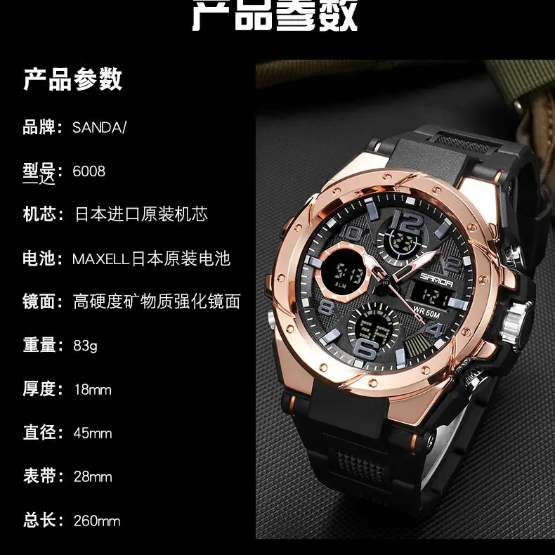 Men's Waterproof Sports Watch Green Rubber Quartz Multifunctional