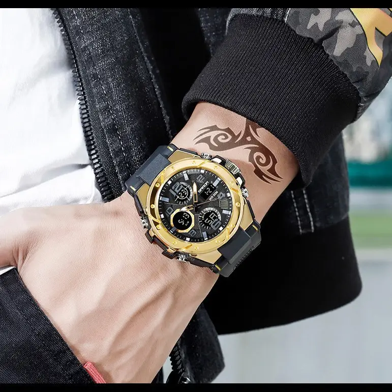 Men's Waterproof Sports Watch Green Rubber Quartz Multifunctional