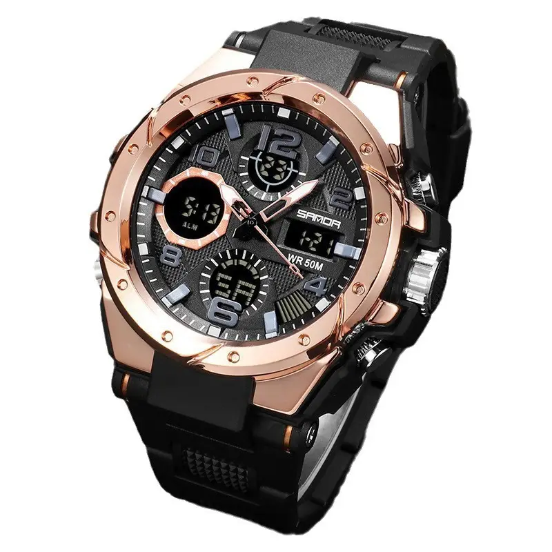 Men's Waterproof Sports Watch Green Rubber Quartz Multifunctional