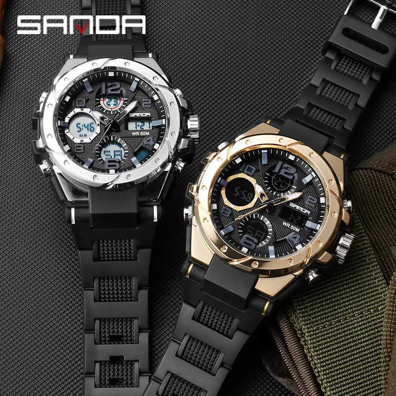 Men's Waterproof Sports Watch Green Rubber Quartz Multifunctional