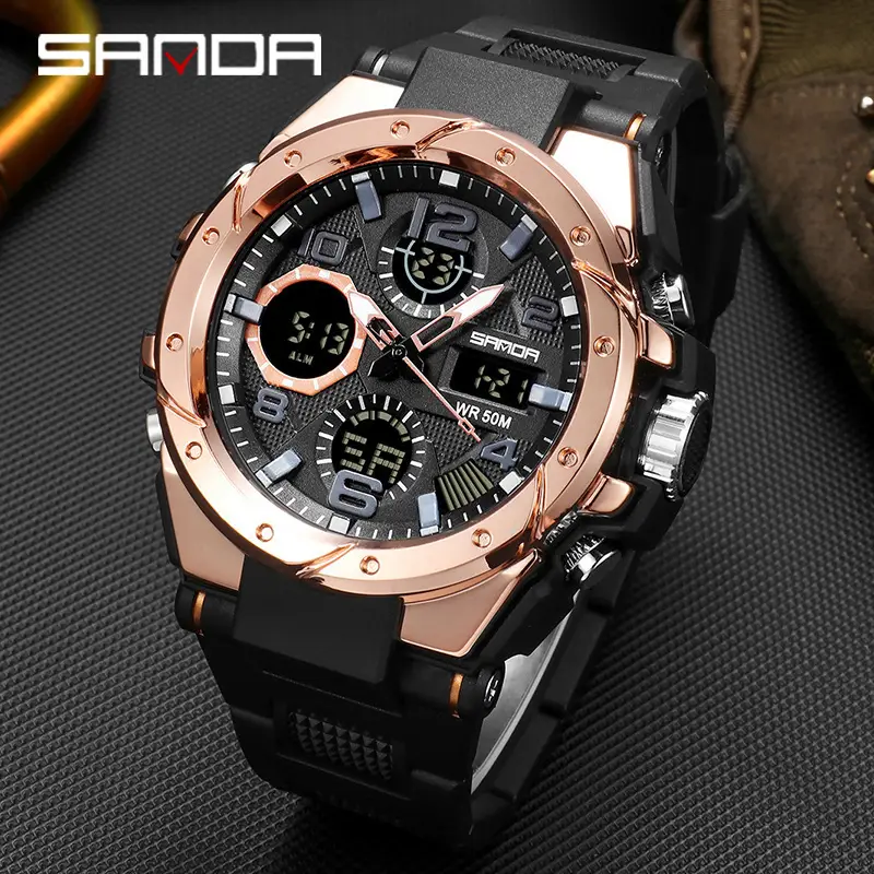 Men's Waterproof Sports Watch Green Rubber Quartz Multifunctional