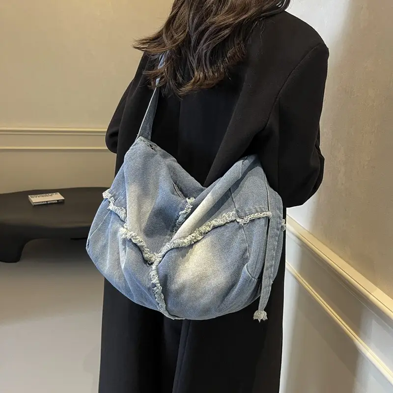 Vintage Denim Crossbody Bag Women 2024 New Korean Style Large Capacity - Image 4