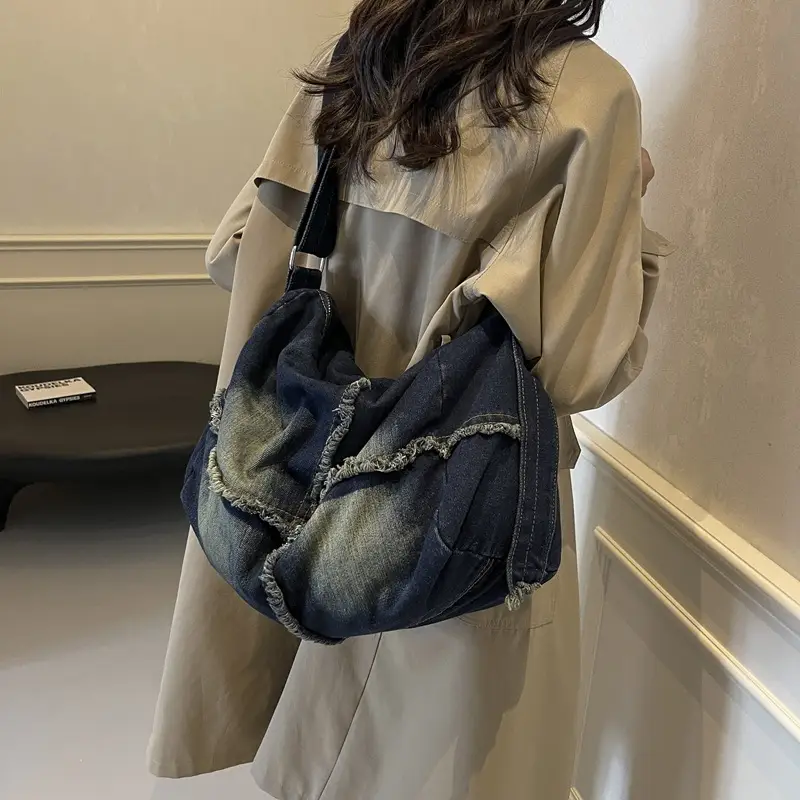 Vintage Denim Crossbody Bag Women 2024 New Korean Style Large Capacity - Image 5