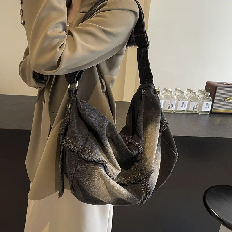 Vintage Denim Crossbody Bag Women 2024 New Korean Style Large Capacity - Image 6