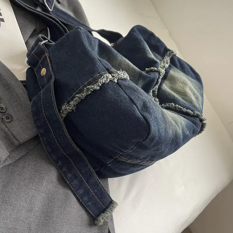 Vintage Denim Crossbody Bag Women 2024 New Korean Style Large Capacity - Image 7