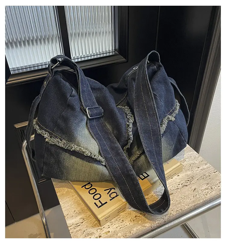 Vintage Denim Crossbody Bag Women 2024 New Korean Style Large Capacity — feature 1