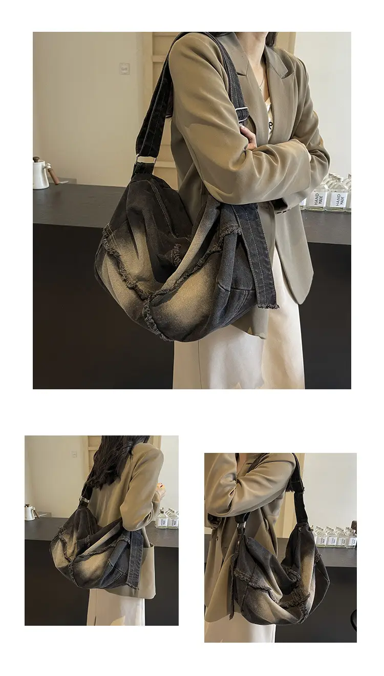 Vintage Denim Crossbody Bag Women 2024 New Korean Style Large Capacity — feature 10