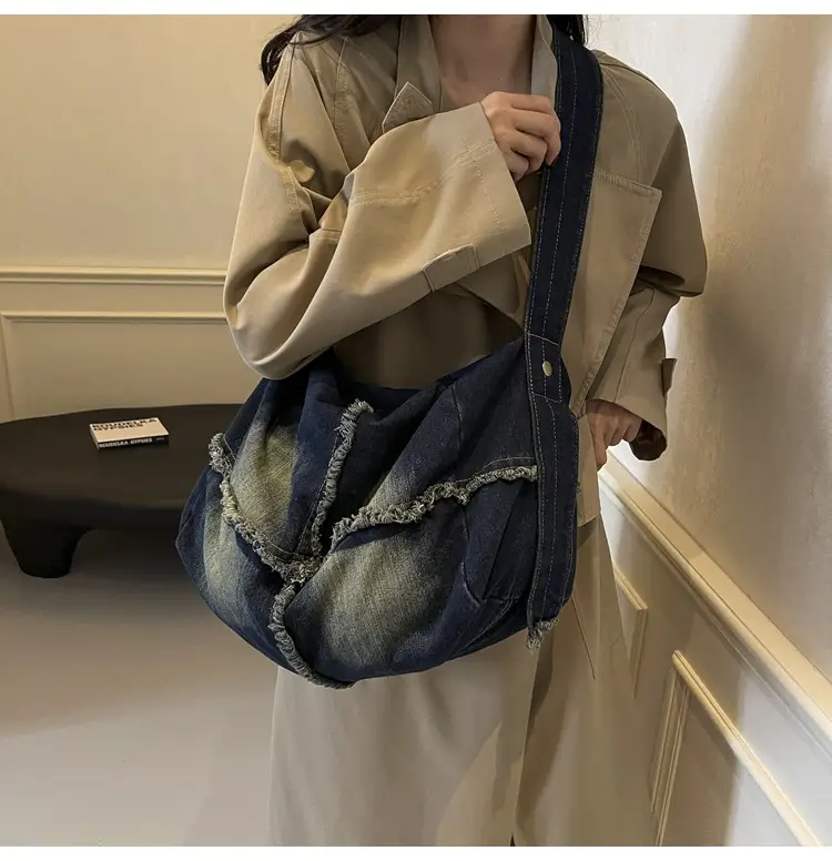 Vintage Denim Crossbody Bag Women 2024 New Korean Style Large Capacity — feature 15