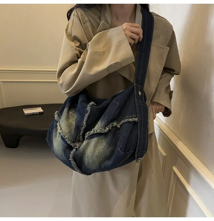 Vintage Denim Crossbody Bag Women 2024 New Korean Style Large Capacity — feature 16