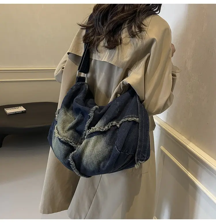 Vintage Denim Crossbody Bag Women 2024 New Korean Style Large Capacity — feature 17