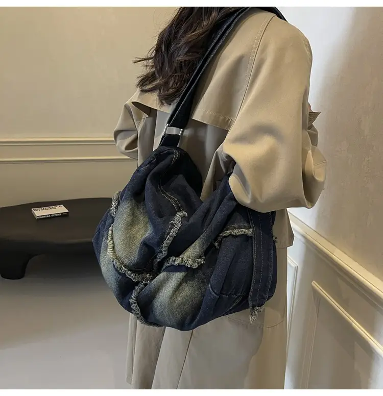 Vintage Denim Crossbody Bag Women 2024 New Korean Style Large Capacity — feature 19