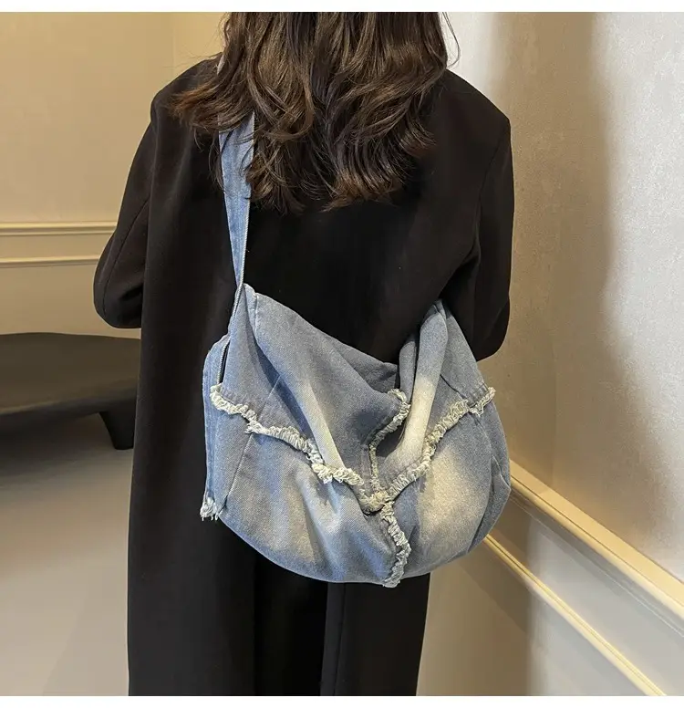 Vintage Denim Crossbody Bag Women 2024 New Korean Style Large Capacity — feature 21