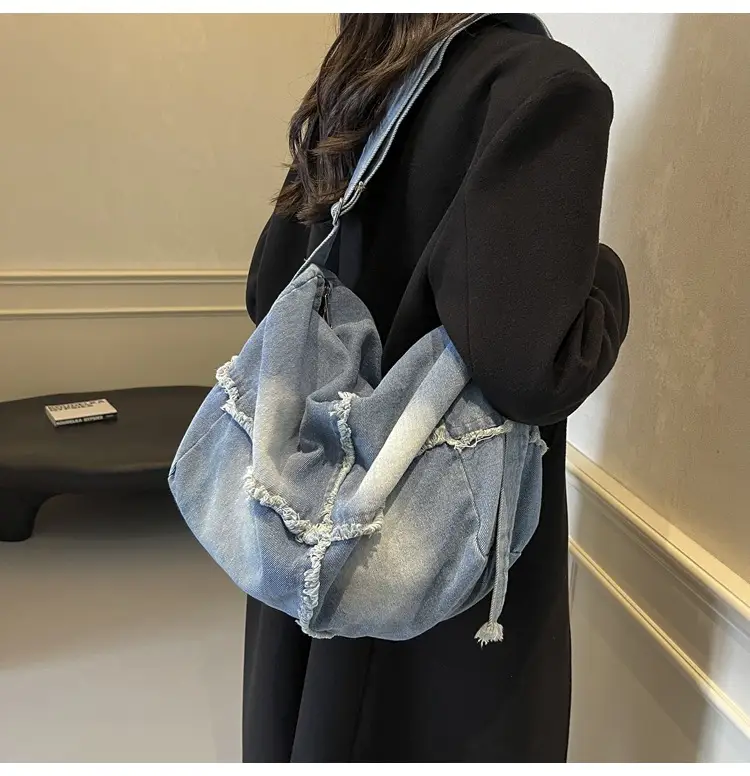 Vintage Denim Crossbody Bag Women 2024 New Korean Style Large Capacity — feature 22