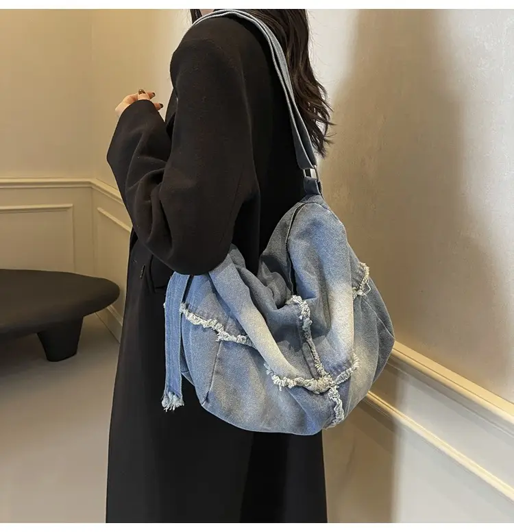 Vintage Denim Crossbody Bag Women 2024 New Korean Style Large Capacity — feature 23