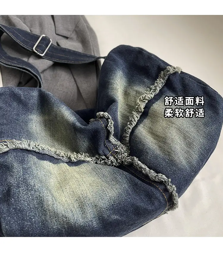 Vintage Denim Crossbody Bag Women 2024 New Korean Style Large Capacity — feature 3