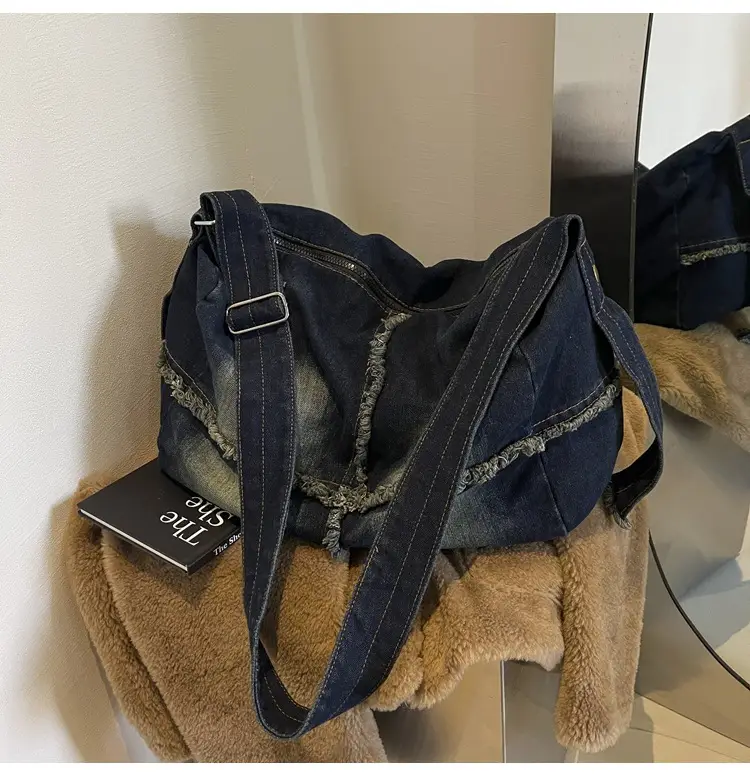 Vintage Denim Crossbody Bag Women 2024 New Korean Style Large Capacity — feature 33