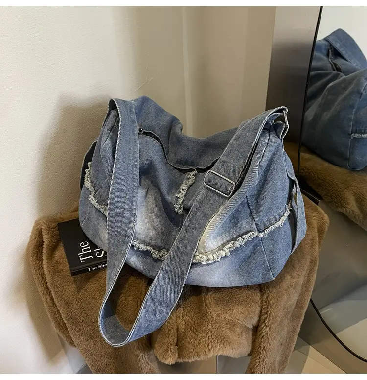 Vintage Denim Crossbody Bag Women 2024 New Korean Style Large Capacity — feature 34
