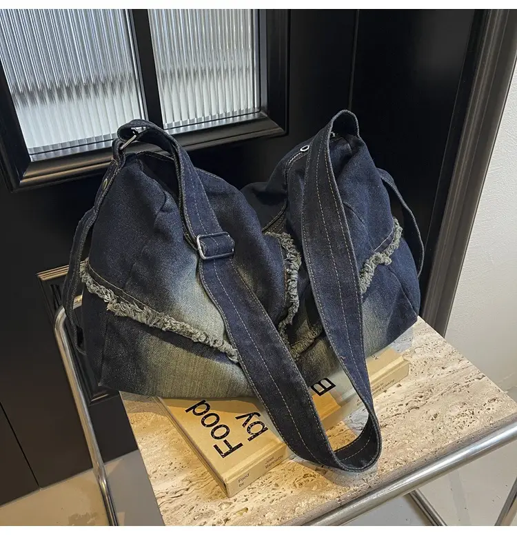 Vintage Denim Crossbody Bag Women 2024 New Korean Style Large Capacity — feature 35