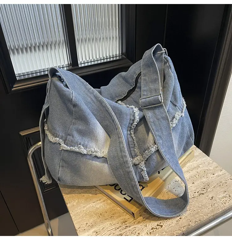 Vintage Denim Crossbody Bag Women 2024 New Korean Style Large Capacity — feature 36
