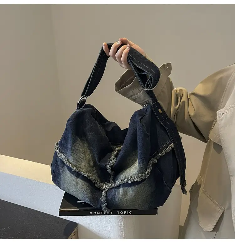 Vintage Denim Crossbody Bag Women 2024 New Korean Style Large Capacity — feature 37