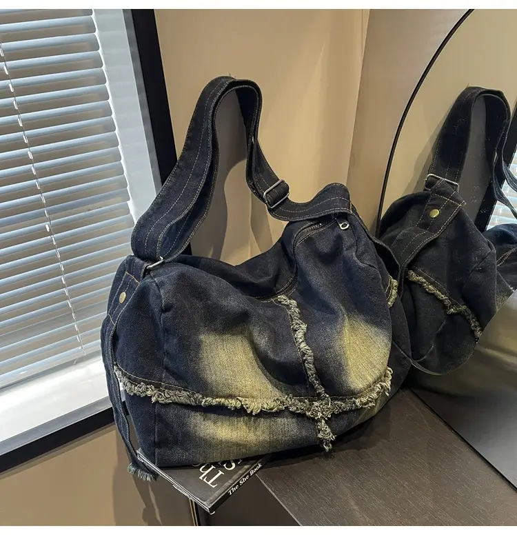 Vintage Denim Crossbody Bag Women 2024 New Korean Style Large Capacity — feature 39