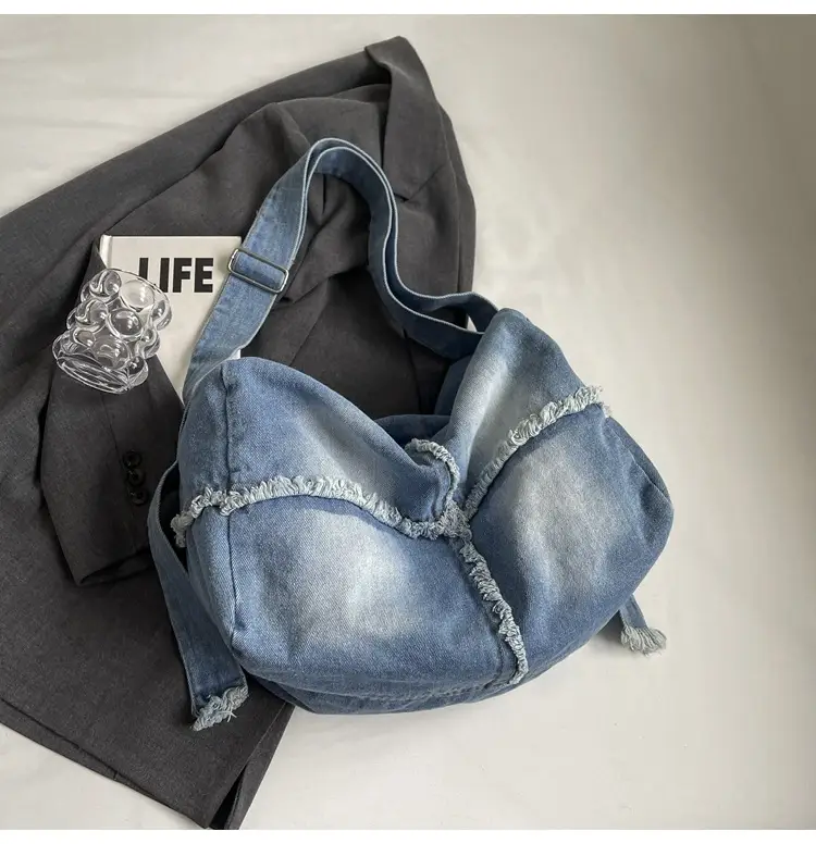 Vintage Denim Crossbody Bag Women 2024 New Korean Style Large Capacity — feature 40
