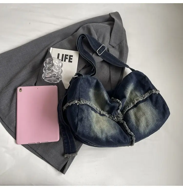 Vintage Denim Crossbody Bag Women 2024 New Korean Style Large Capacity — feature 43