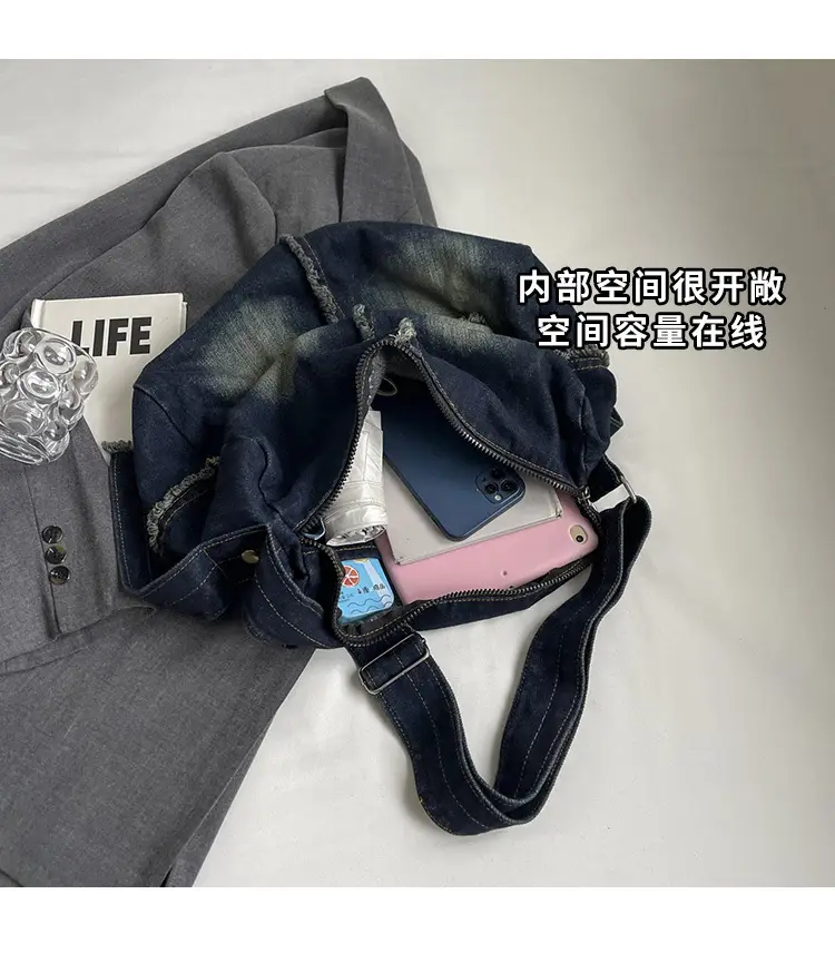 Vintage Denim Crossbody Bag Women 2024 New Korean Style Large Capacity — feature 6