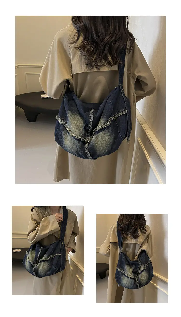 Vintage Denim Crossbody Bag Women 2024 New Korean Style Large Capacity — feature 8