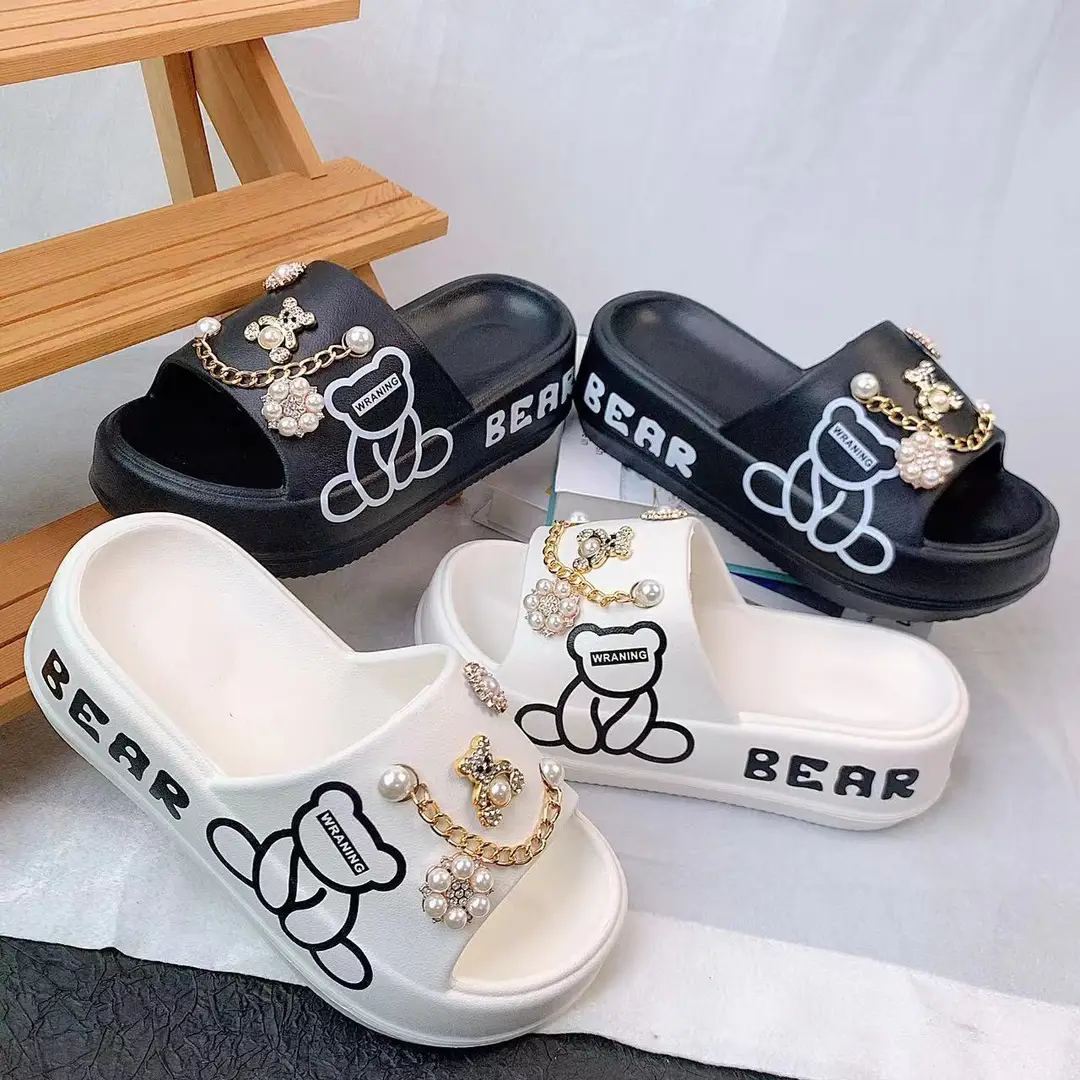 Thick-soled muffin eva slippers women's slipper outdoor cute golden bear suit beach slippers ins — feature 1