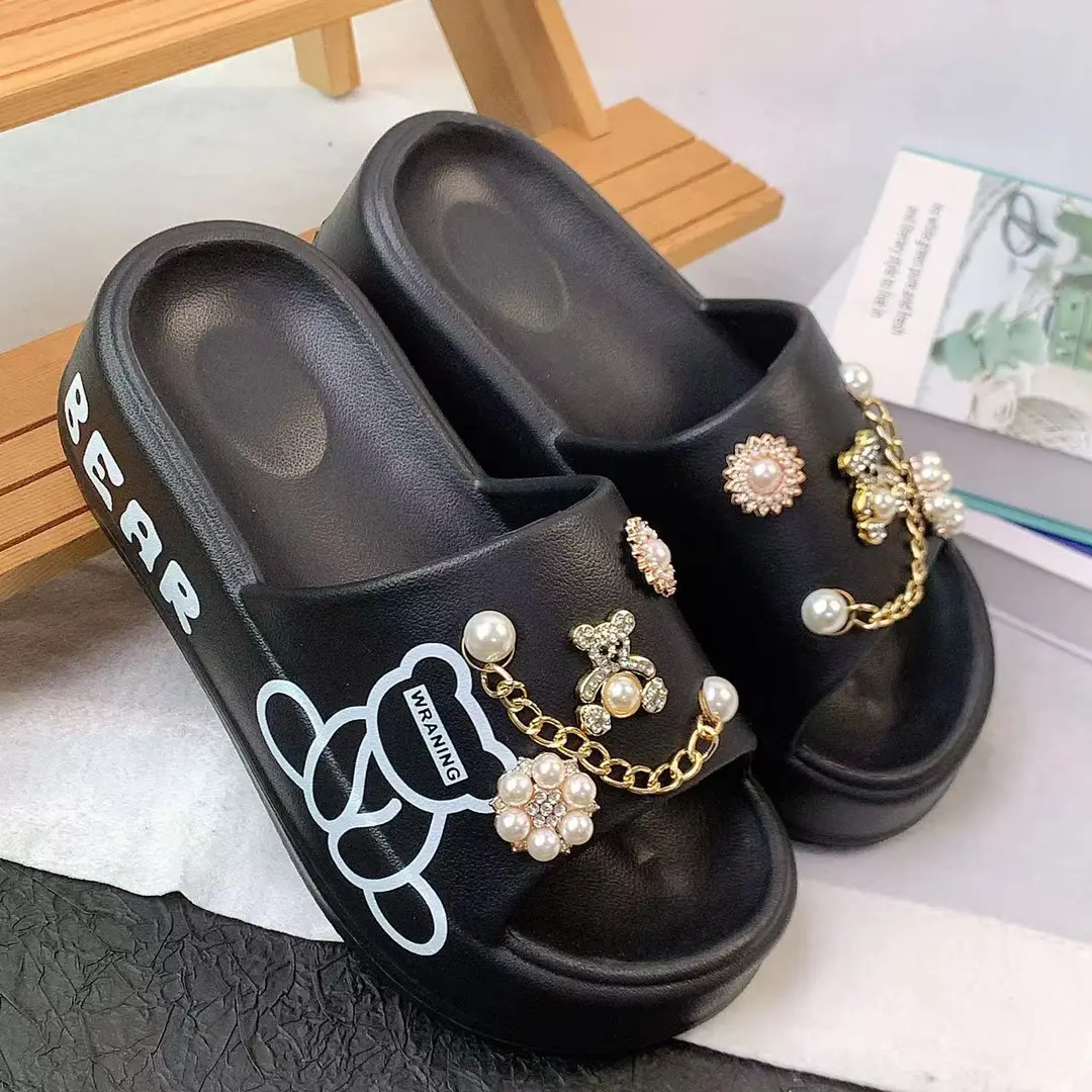 Thick-soled muffin eva slippers women's slipper outdoor cute golden bear suit beach slippers ins — feature 7