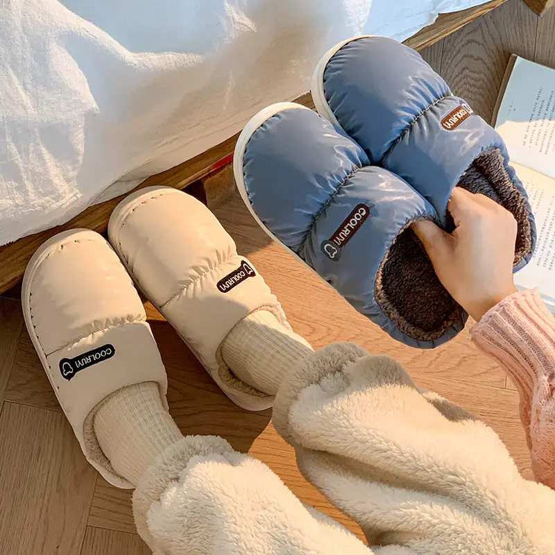 Autumn and Winter Women's Down Cloth Waterproof fleece-lined Cotton Slippers 2024 New Non-slip Thick Bottom Warm Couple Cotton Slippers for Men