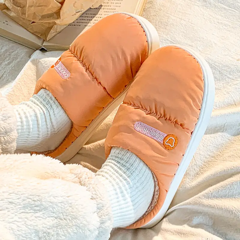 Autumn and Winter Women's Down Cloth Waterproof fleece-lined Cotton Slippers 2024 New Non-slip Thick Bottom Warm Couple Cotton Slippers for Men