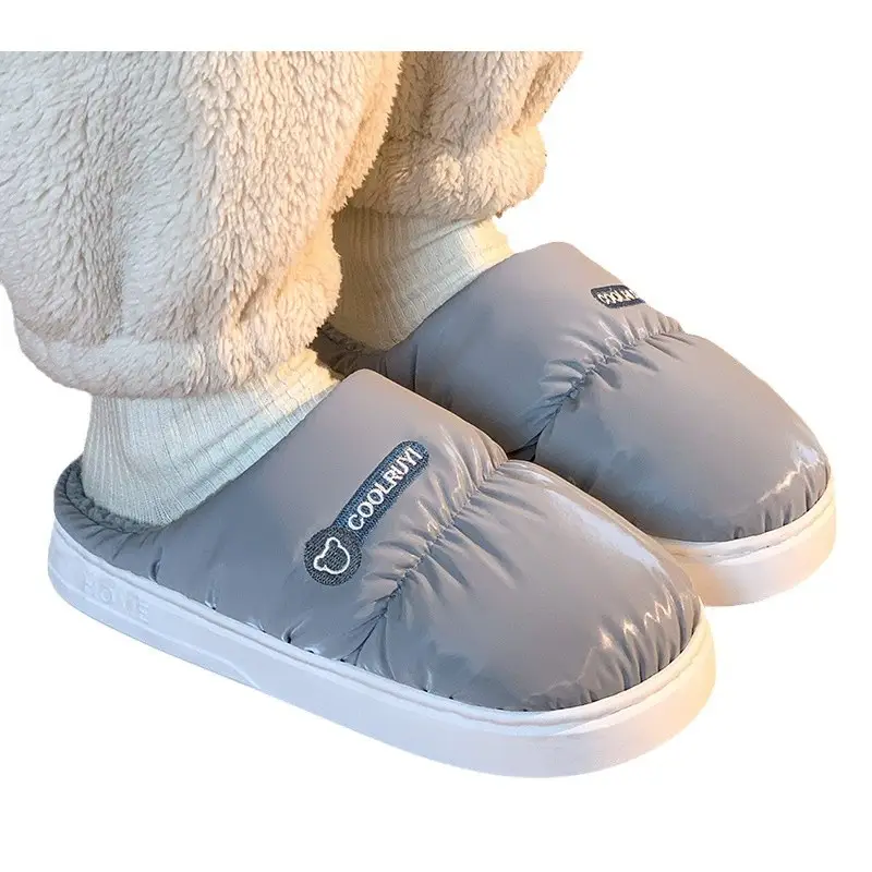 Autumn and Winter Women's Down Cloth Waterproof fleece-lined Cotton Slippers 2024 New Non-slip Thick Bottom Warm Couple Cotton Slippers for Men