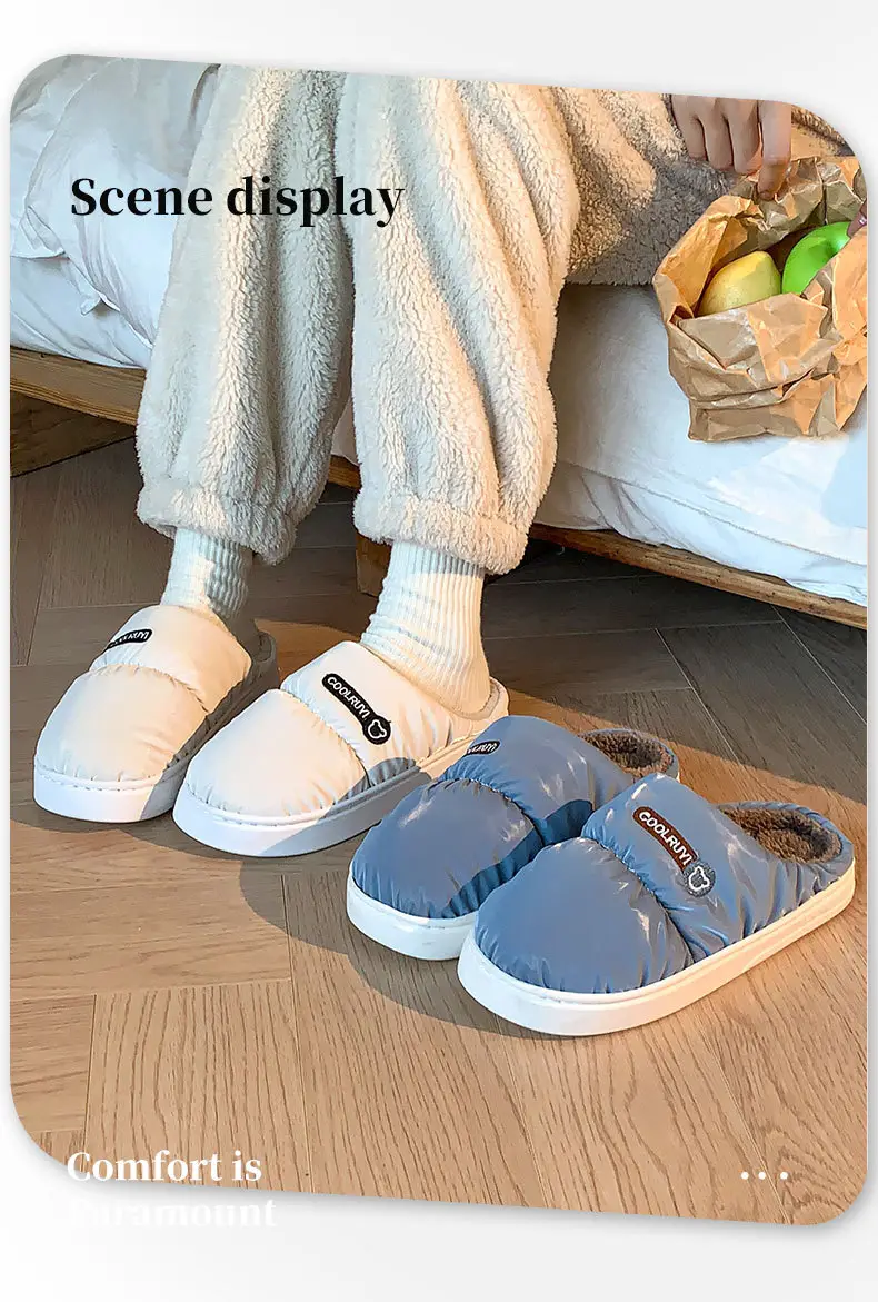 Autumn and Winter Women's Down Cloth Waterproof fleece-lined Cotton Slippers 2024 New Non-slip Thick Bottom Warm Couple Cotton Slippers for Men — feature 13