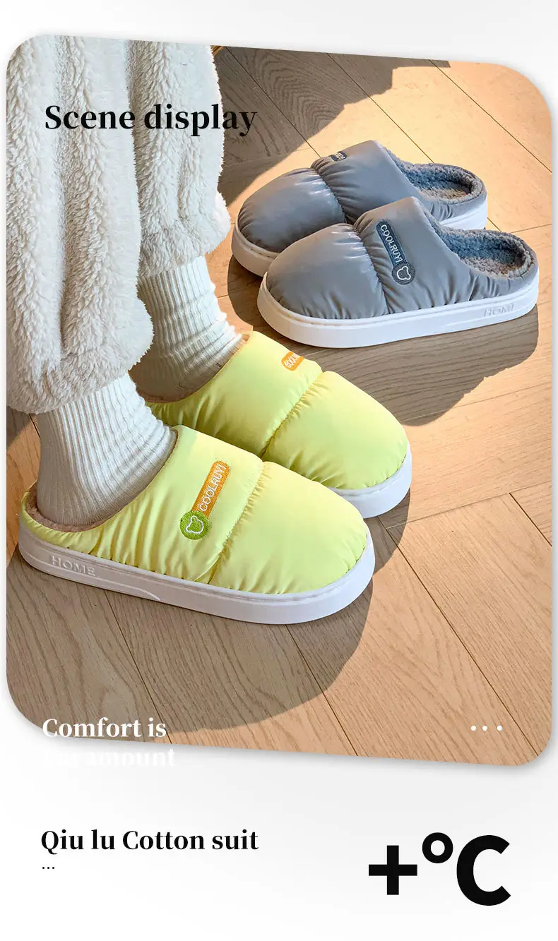 Autumn and Winter Women's Down Cloth Waterproof fleece-lined Cotton Slippers 2024 New Non-slip Thick Bottom Warm Couple Cotton Slippers for Men — feature 14