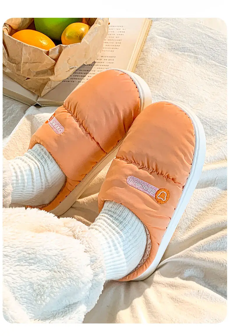 Autumn and Winter Women's Down Cloth Waterproof fleece-lined Cotton Slippers 2024 New Non-slip Thick Bottom Warm Couple Cotton Slippers for Men — feature 15