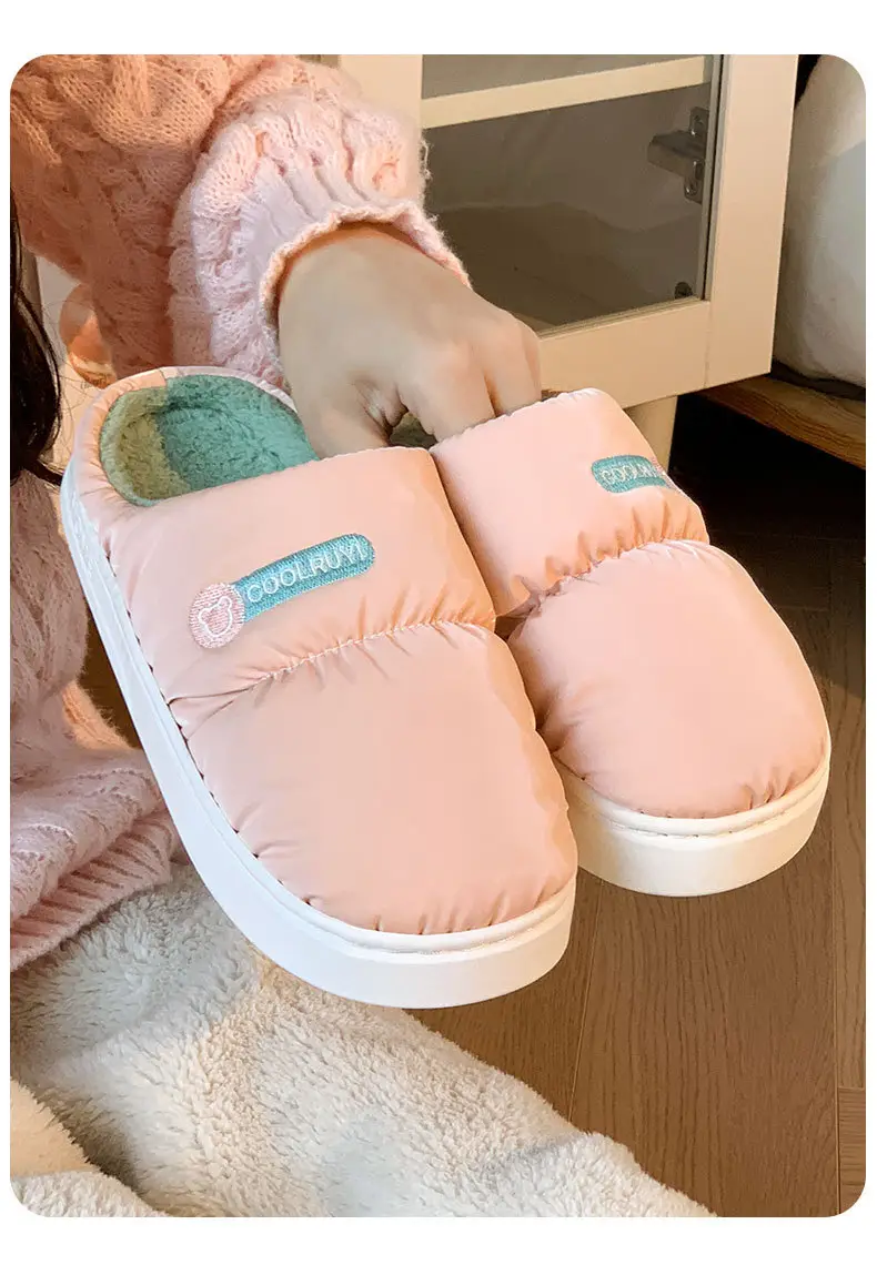 Autumn and Winter Women's Down Cloth Waterproof fleece-lined Cotton Slippers 2024 New Non-slip Thick Bottom Warm Couple Cotton Slippers for Men — feature 16