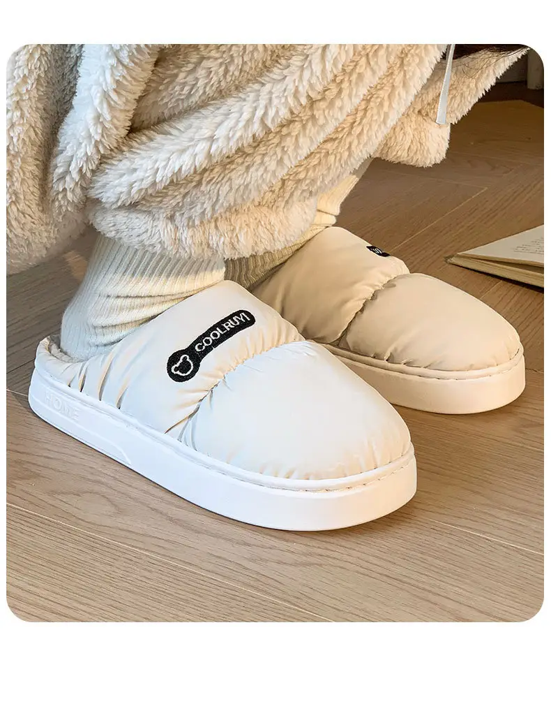 Autumn and Winter Women's Down Cloth Waterproof fleece-lined Cotton Slippers 2024 New Non-slip Thick Bottom Warm Couple Cotton Slippers for Men — feature 17