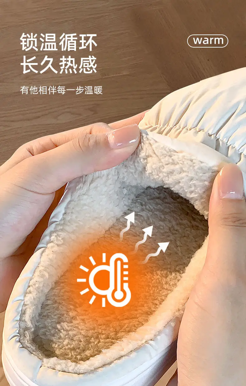 Autumn and Winter Women's Down Cloth Waterproof fleece-lined Cotton Slippers 2024 New Non-slip Thick Bottom Warm Couple Cotton Slippers for Men — feature 5